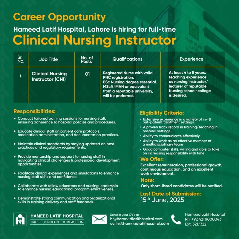 Hameed Latif Hospital Jobs Clinical Nursing Instructor 1