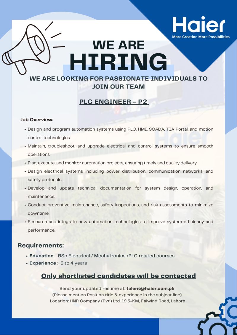 Haier Pakistan Jobs PLC Engineer P2 1