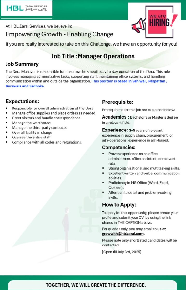 HBL Zarai Services Limited Jobs Manager Operations 1