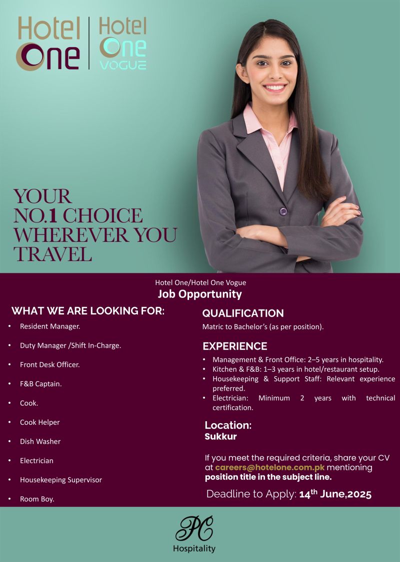 Hotel One Pvt Ltd Jobs June 2025 1