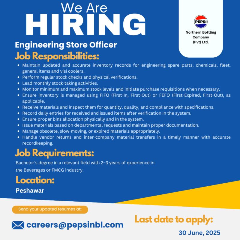 Northern Bottling Company (Pvt) Ltd Jobs Engineering Store Officer 1