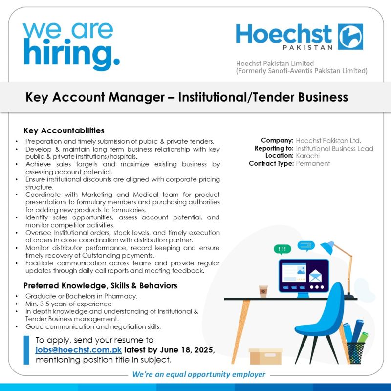 Hoechst Pakistan Limited Jobs Key Account Manager Institutional/Tender Business 1