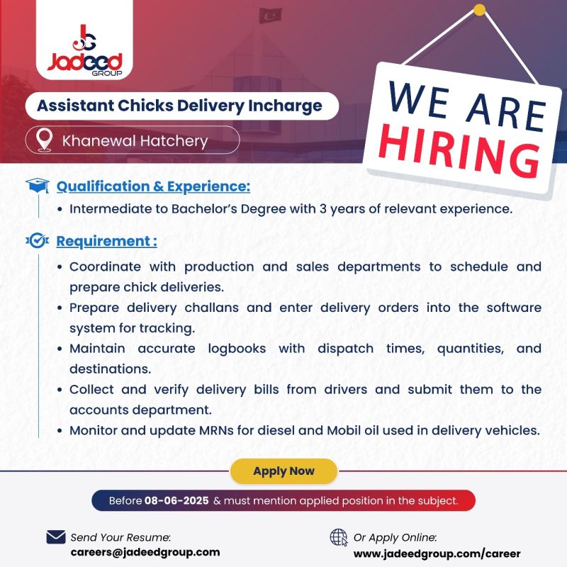 Jadeed Group Jobs Assistant Chicks Delivery Incharge 1
