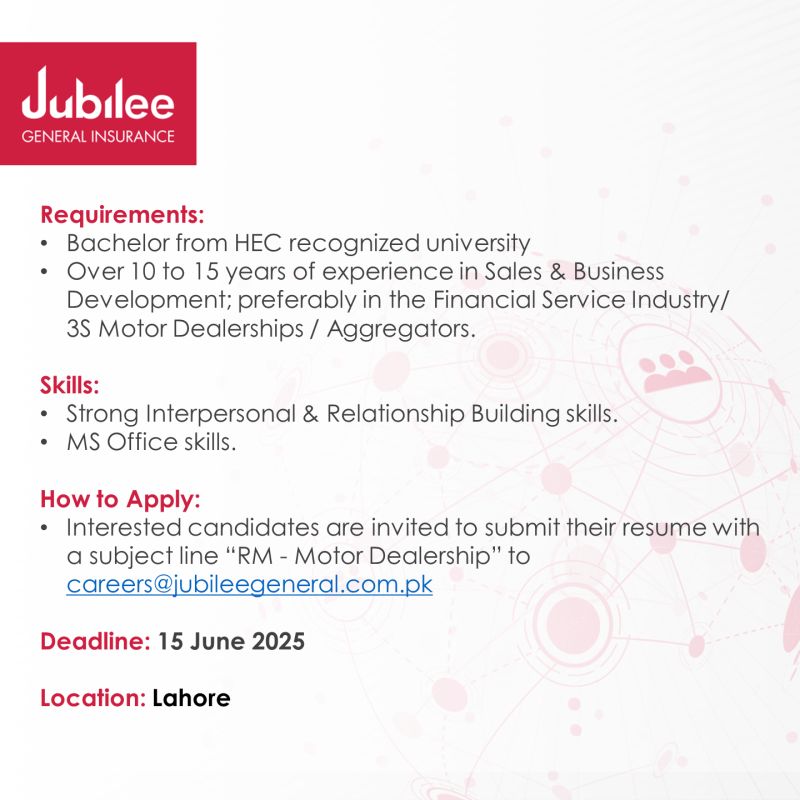 Jubilee General Insurance Jobs Relationship Manager / Regional Head 2
