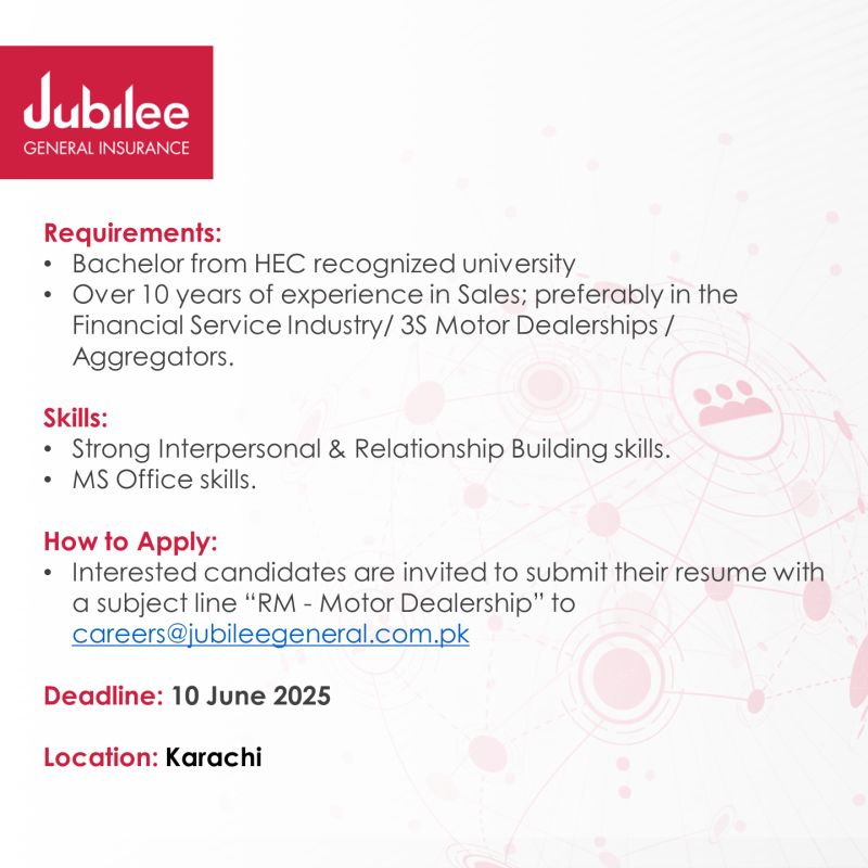 Jubilee General Insurance Jobs Relationship Manager 2