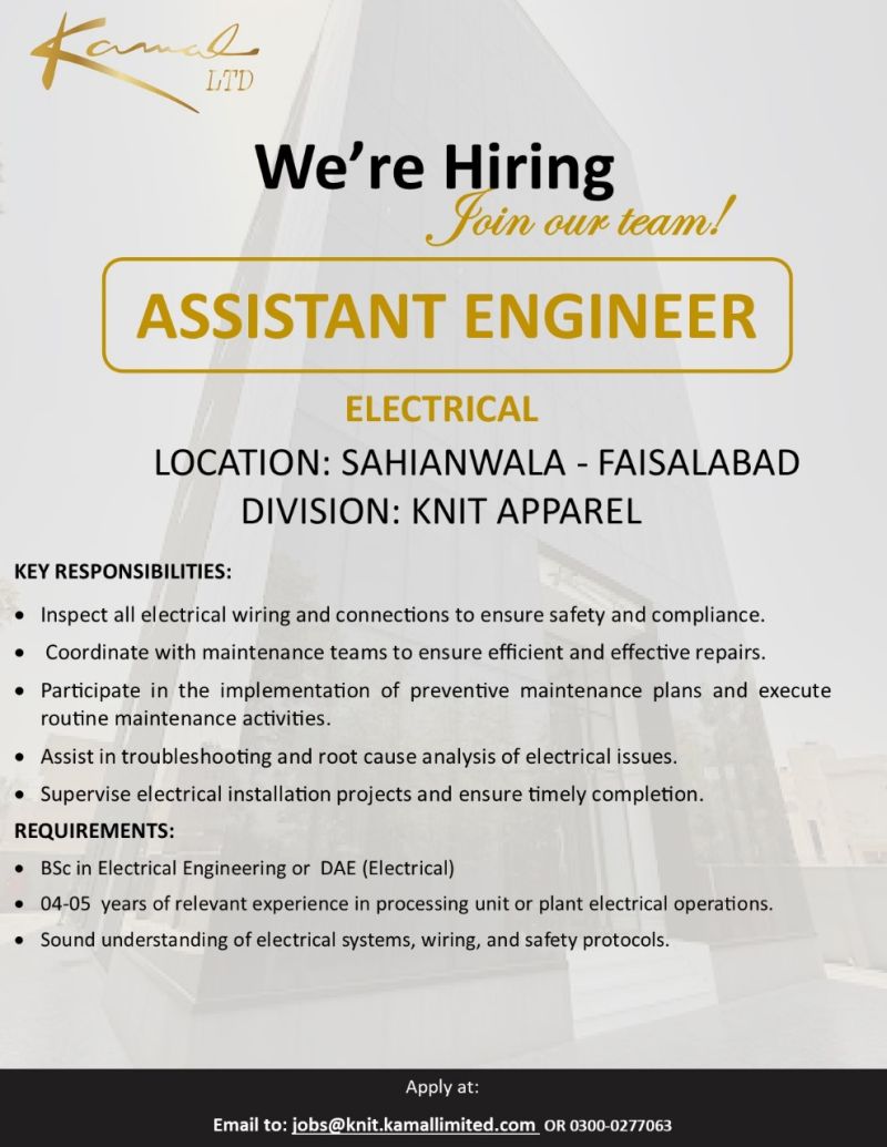 Kamal Limited Jobs Assistant Engineer Electrical 1