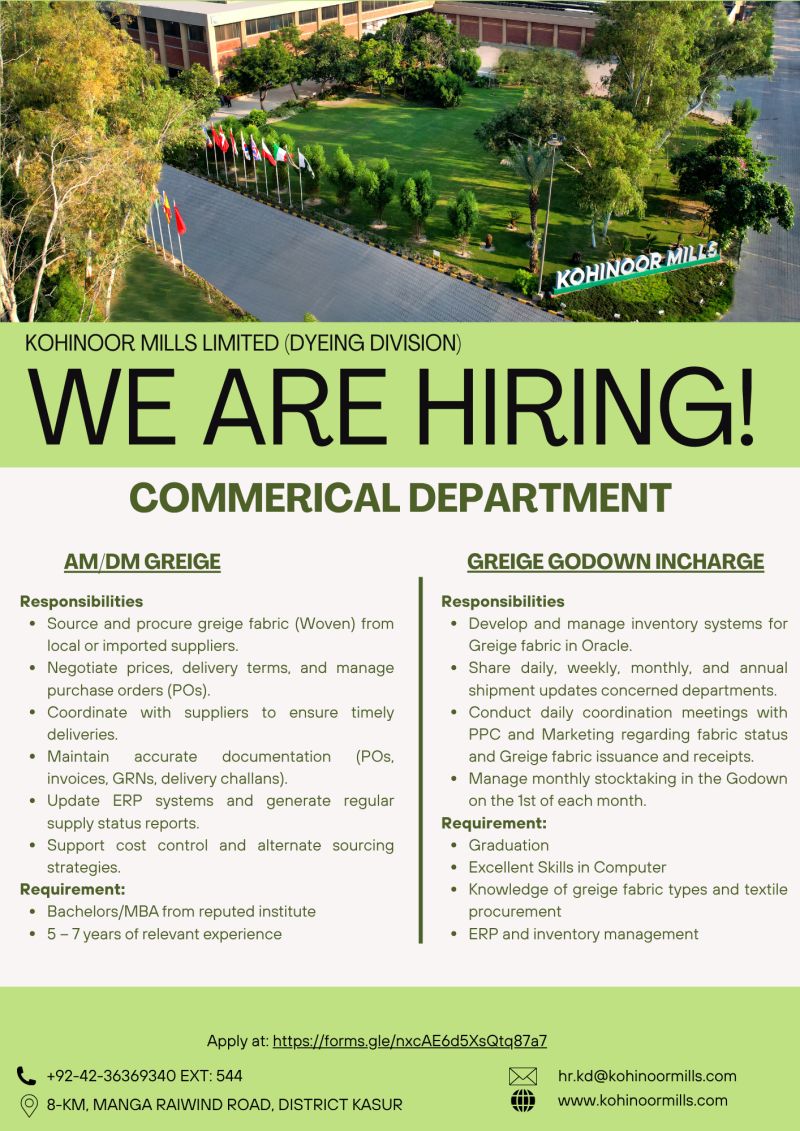 Kohinoor Mills Limited Jobs June 2025Kohinoor Mills Limited Jobs June 2025 1
