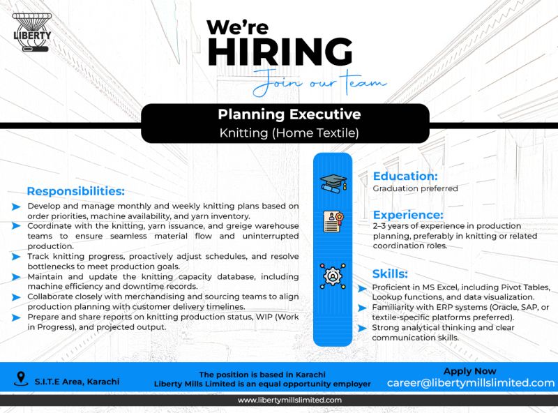 Liberty Mills Limited Jobs Planning Executive Knitting (Home Textile) 1