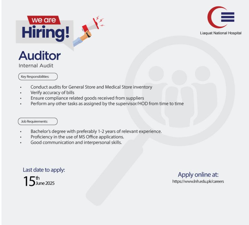 Liaquat National Hospital LNH Jobs Auditor 1