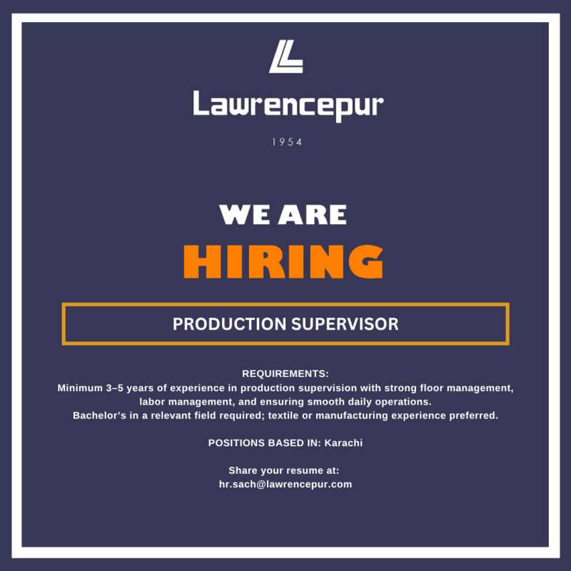 Lawrencepur Jobs Production Supervisor 1