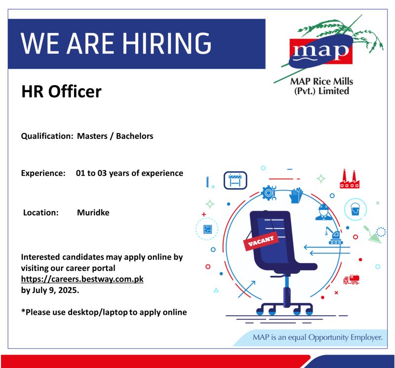 MAP Rice Mills (Pvt) Limited Jobs HR Officer 1