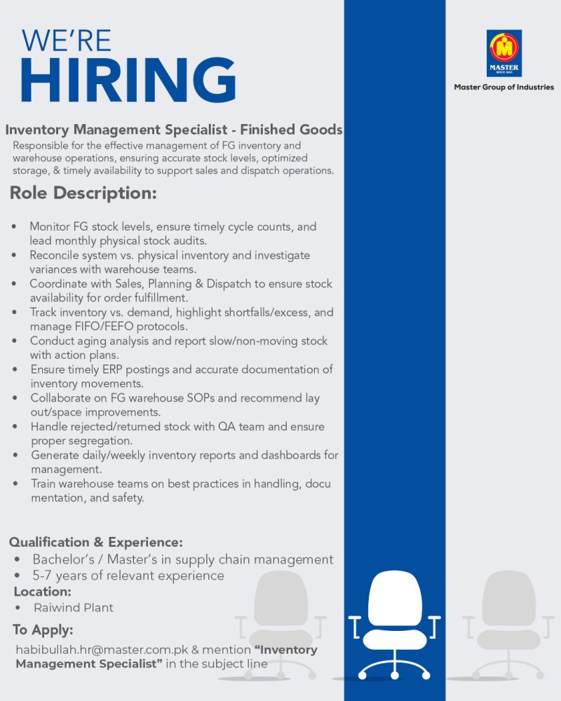 Master Group Of Companies Jobs Inventory Management Specialist 1