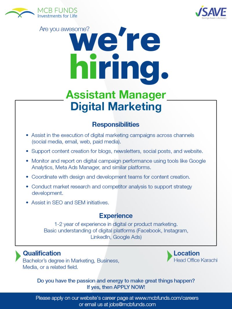 MCB Funds Jobs Assistant Manager Digital Marketing 1