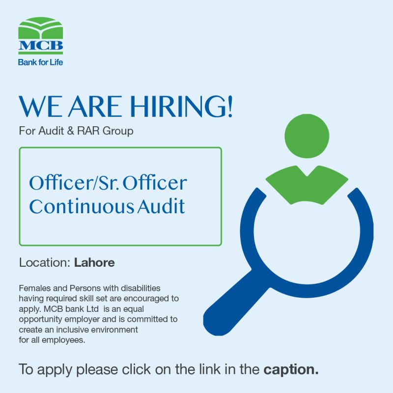MCB Bank Limited Jobs Senior Officer / Officer Continuous Audit 1