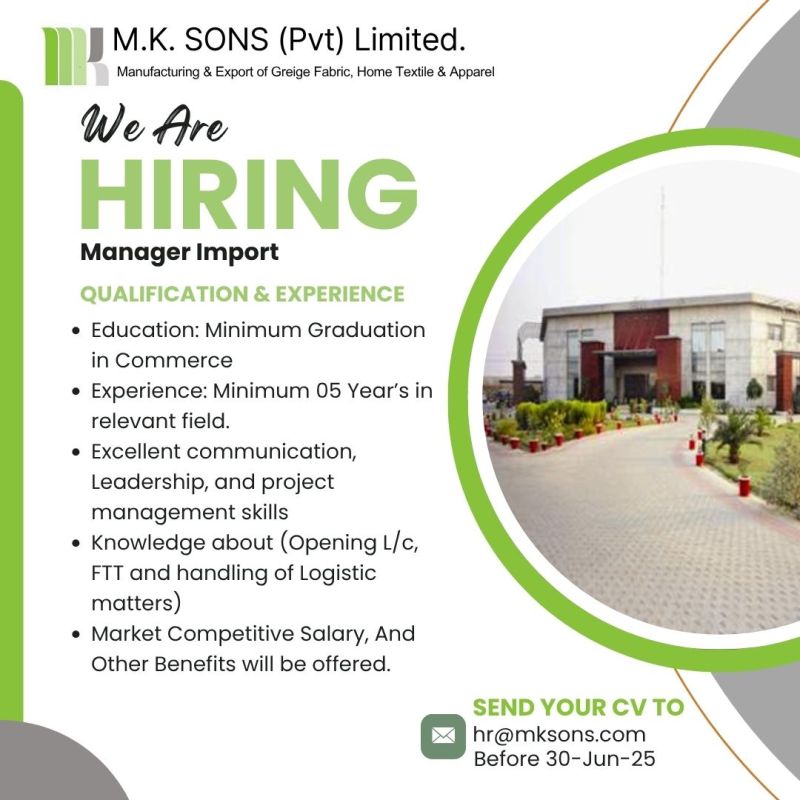 M.K. Sons (Pvt) Limited Jobs Manager Import 1