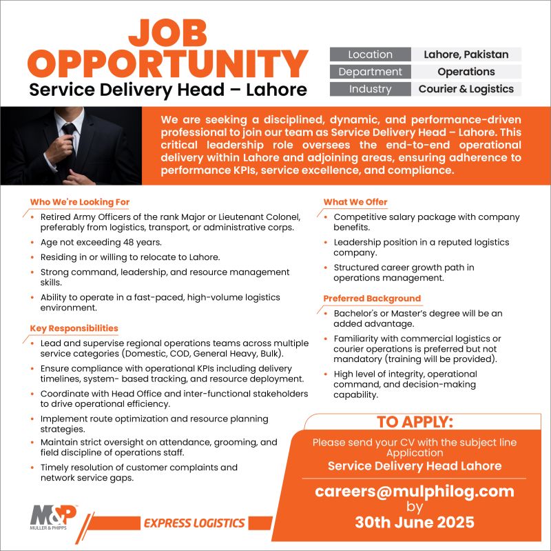 M&P Express Logistics Pvt Ltd Jobs Service Delivery Head 1