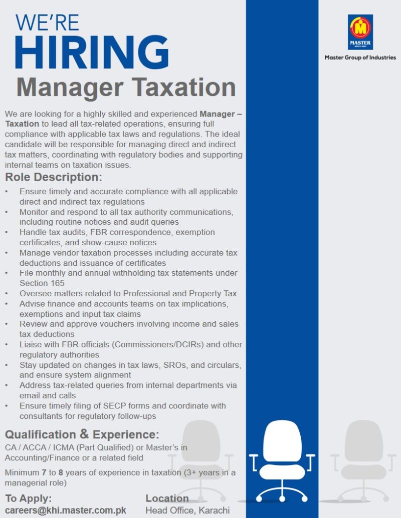 Master Group Of Industries Jobs Manager Taxation 1