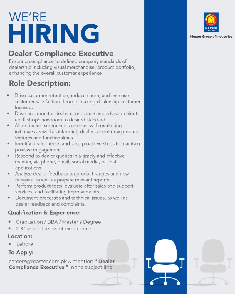 Master Group Of Companies Jobs Dealer Compliance Excecutive 1