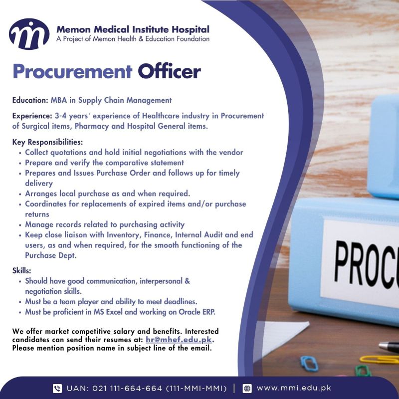 Memon Medical Institute Hospital Jobs Procurement Officer 1