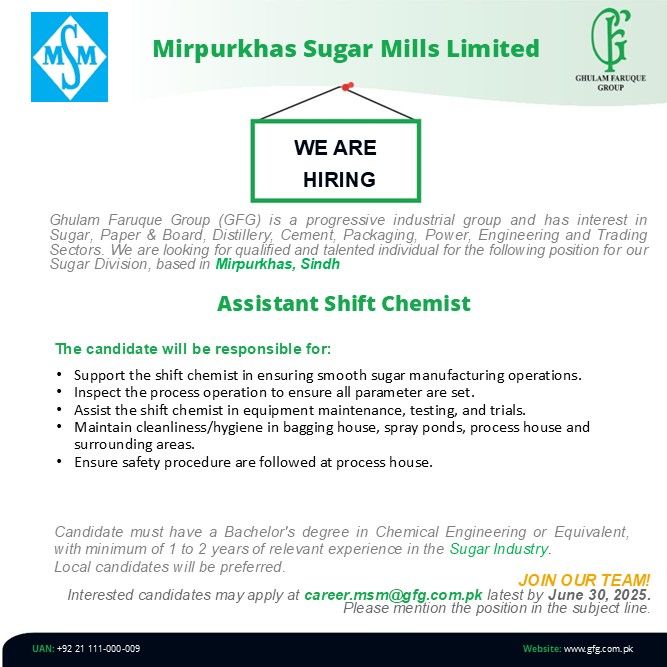 Mirpurkhas Sugar Mills Limited Jobs June 2025 3