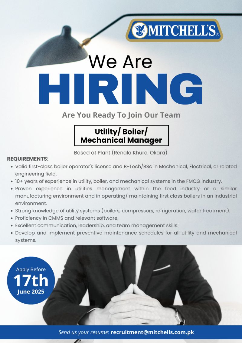Mitchell's Fruit Farms Limited MFFL Jobs Utility / Boiler / Mechanical Manager 1