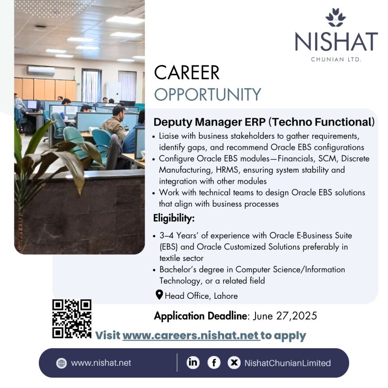 Nishat Chunian Limited Jobs Deputy Manager ERP 1