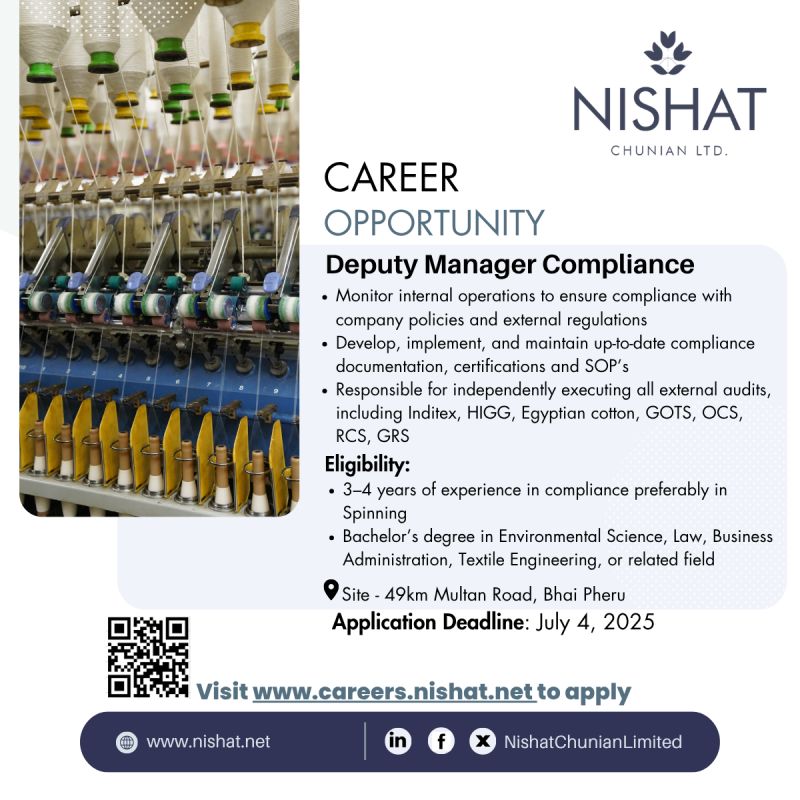 Nishat Chunian Limited Jobs Deputy Manager Compliance 1