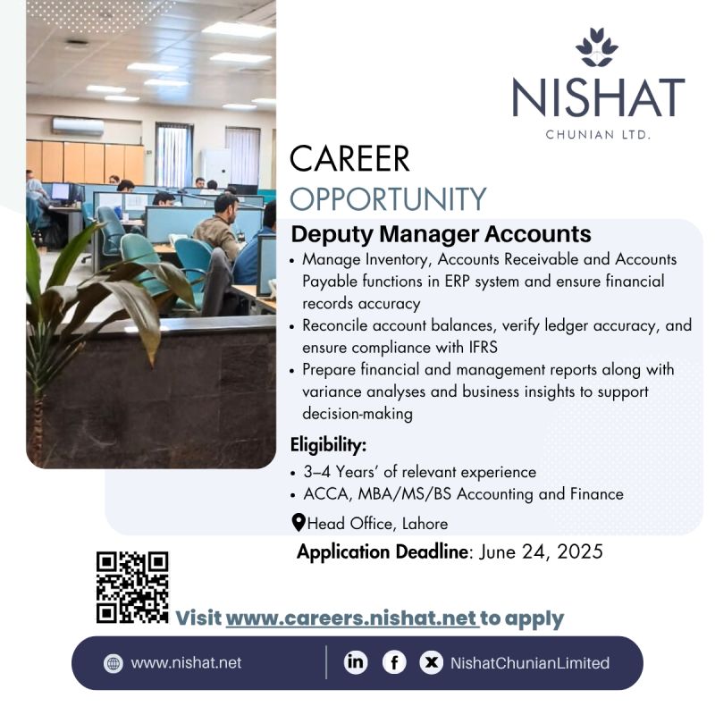 Nishat Chunian Limited Jobs Deputy Manager Accounts 1