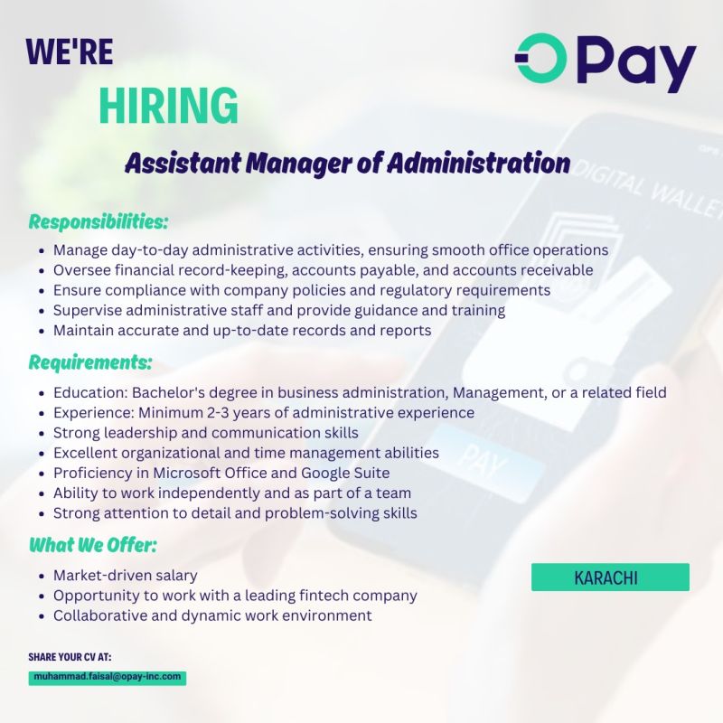 OPay Inc Jobs Assistant Manager Administration 1