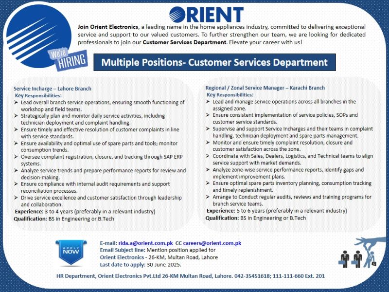 Orient Electronics Jobs June 2025 1