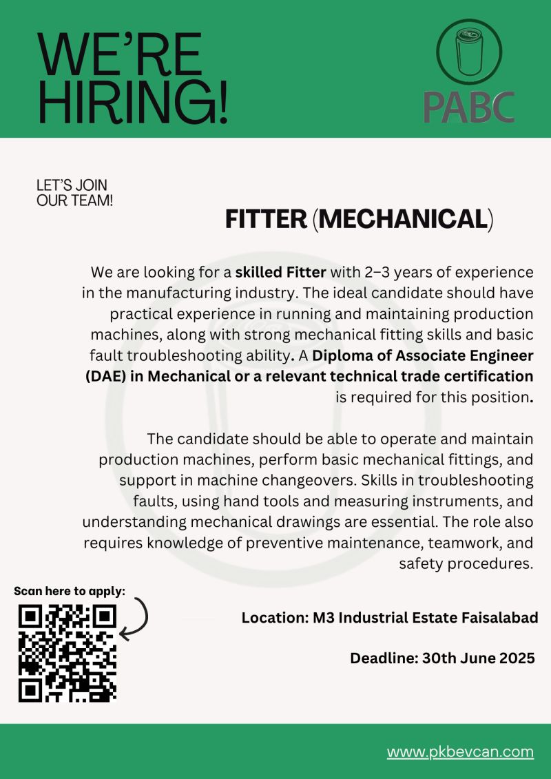 Pakistan Aluminium Beverage Cans Limited PABC Jobs Fitter (Mechanical) 1