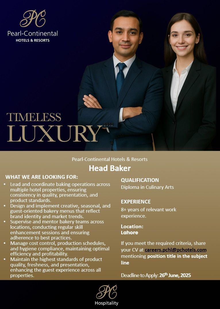PC Pearl-Continental HOTELS & RESORTS Jobs Head Baker 1