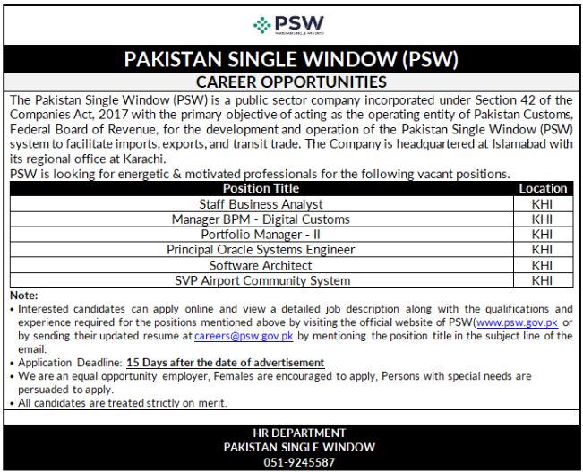 Pakistan Single Window PSW Jobs June 2025 1