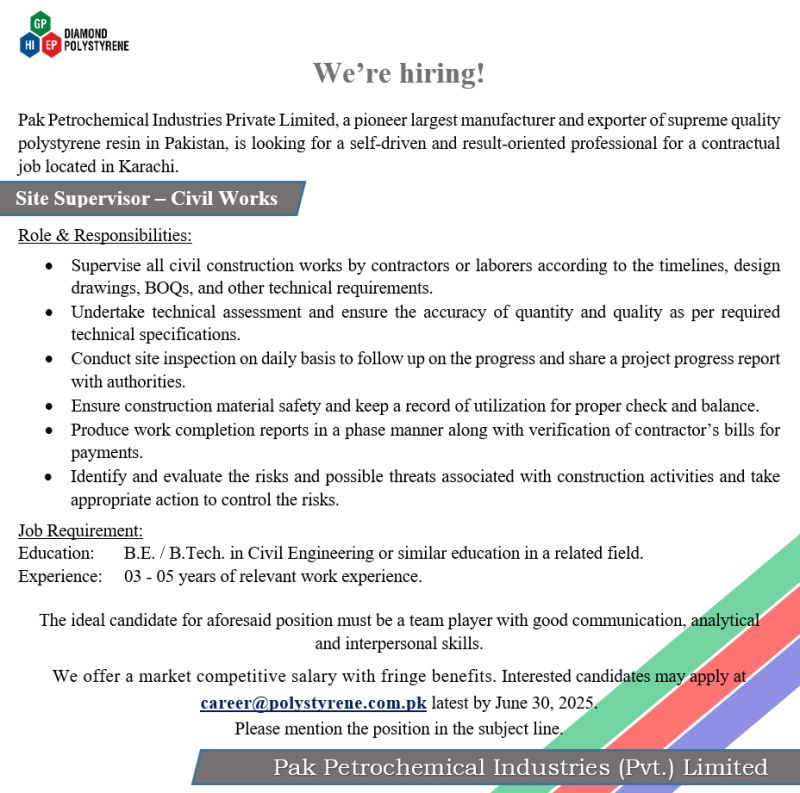 Pak Petrochemical Industries Private Limited Jobs Site Supervisor Civil Works 1