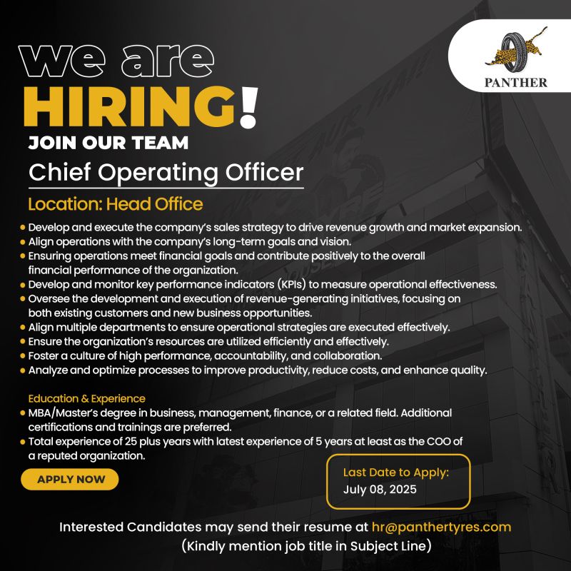Panther Tyres Limited Jobs Chief Operating Officer 1