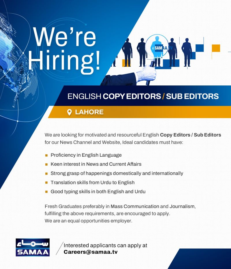 Samaa Tv Jobs English Copy Editors / Sub Editors 1
