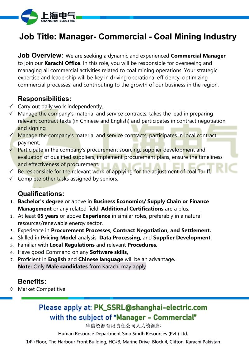 Shanghai Electric Jobs Manager Commercial Coal Mining Industry 1