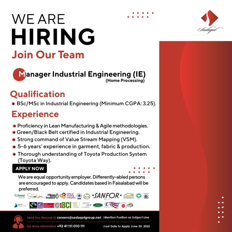 Sadaqat Limited Jobs Manager Industrial Engineering 1
