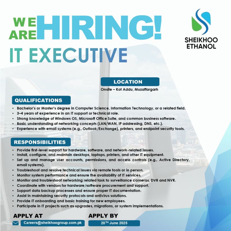 Sheikhoo Ethanol Jobs IT Executive 1
