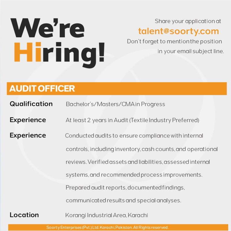Soorty Enterprises Pvt Ltd Jobs Audit Officer 1