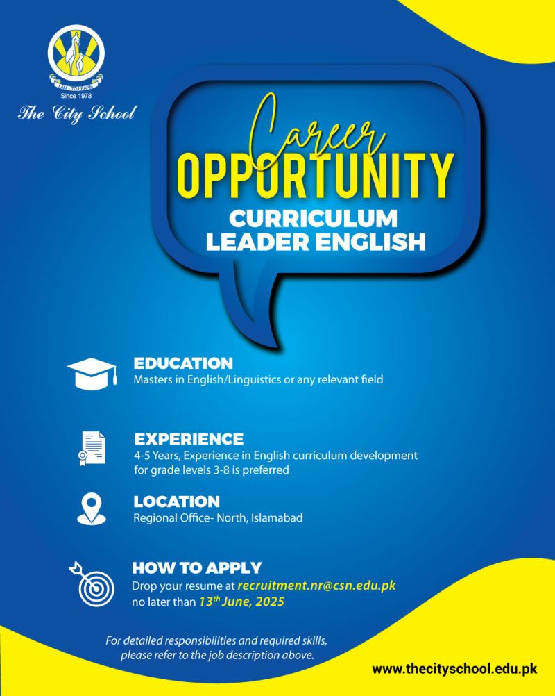 The City School Jobs Curriculum Leader English 1