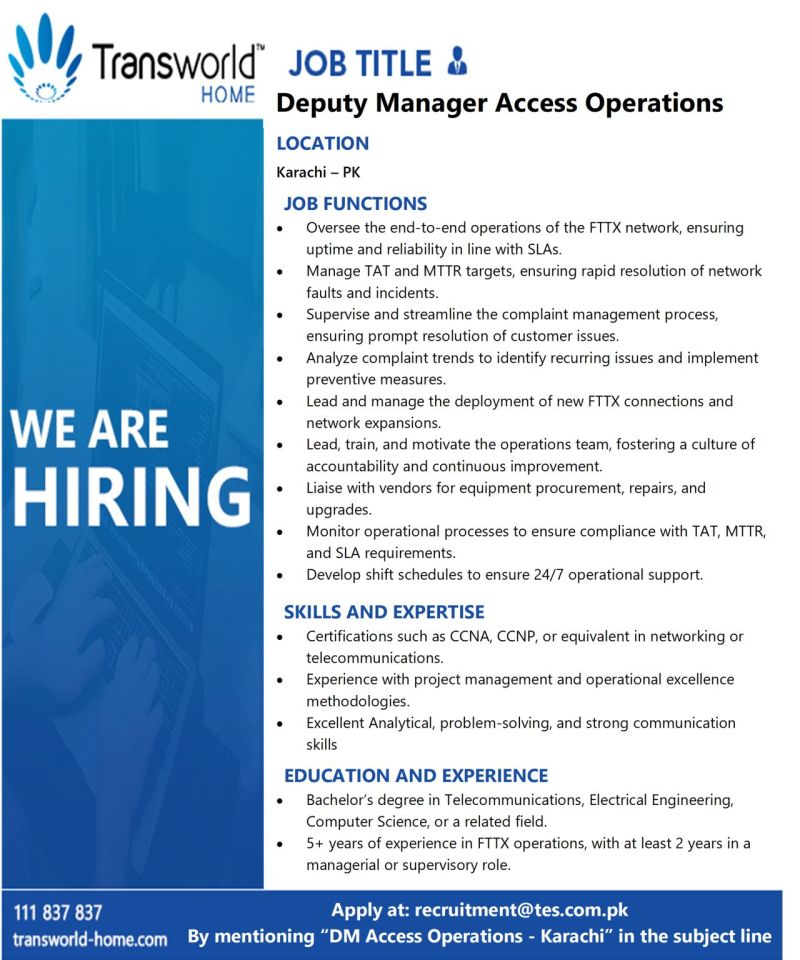 Transworld Home Jobs Deputy Manager Access Operations 1