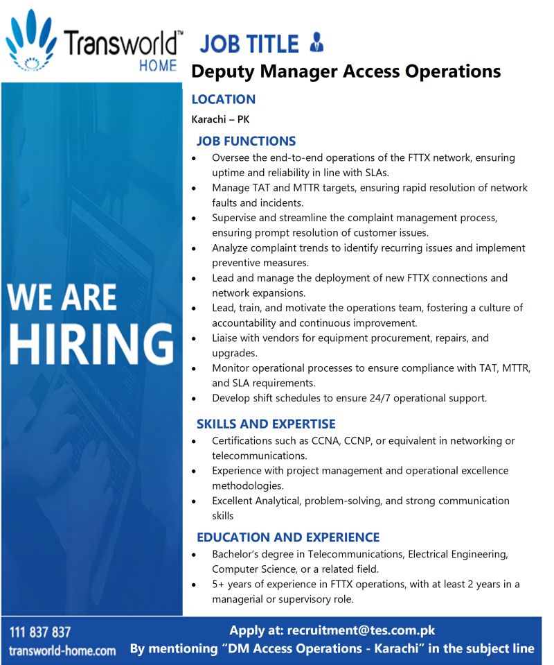Transworld Home Jobs Deputy Manager Access Operations 1