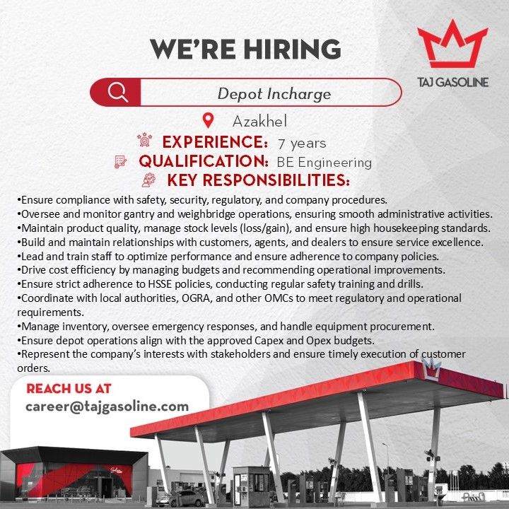 Taj Gasoline Jobs Depot Incharge 1