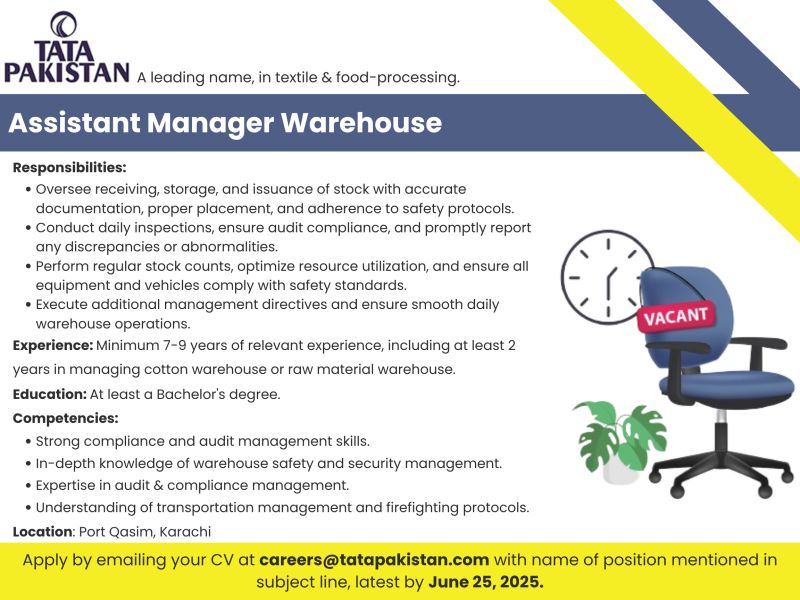 Tata Pakistan Jobs Assistant Manager Warehouse 1