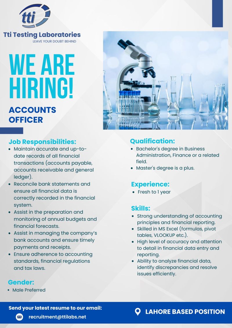 Tti Testing Laboratories Jobs Accounts Officer 1