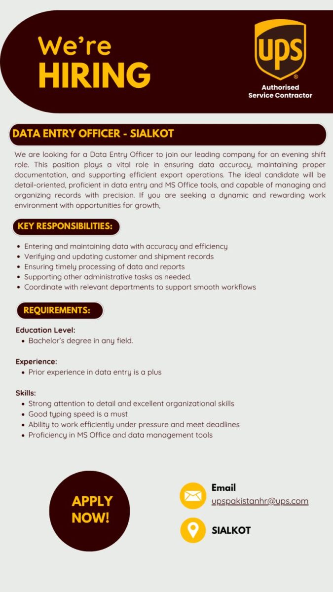 UPS Pakistan Jobs Data Entry Officer 1