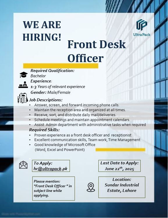 Ultra Pack Pvt Ltd Jobs Front Desk Officer 1