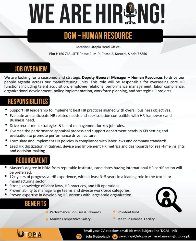 Utopia Industries Jobs Deputy General Manager HR 1