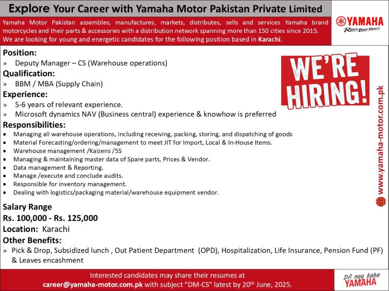 Yamaha Motor Pakistan Private Limited Jobs June 2025 1
